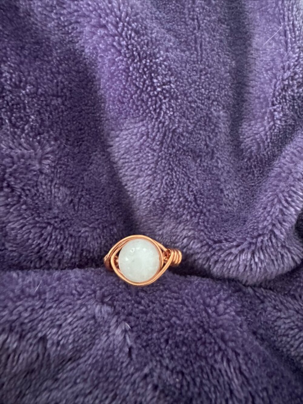 Rose Quartz Copper Wire Wrapped Ring | Handmade Boho Crystal Jewelry - Picture 3 of 3